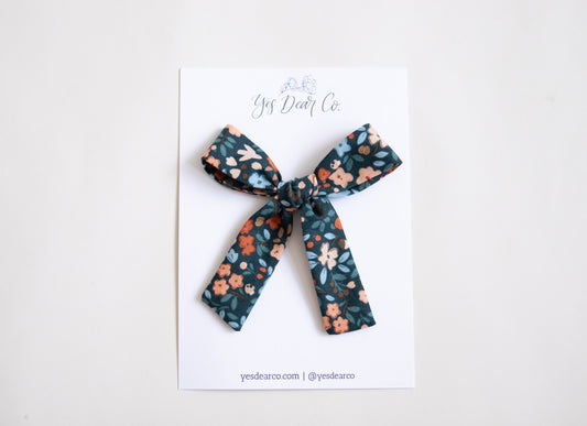 Navy Floral | Long Tail Bow
