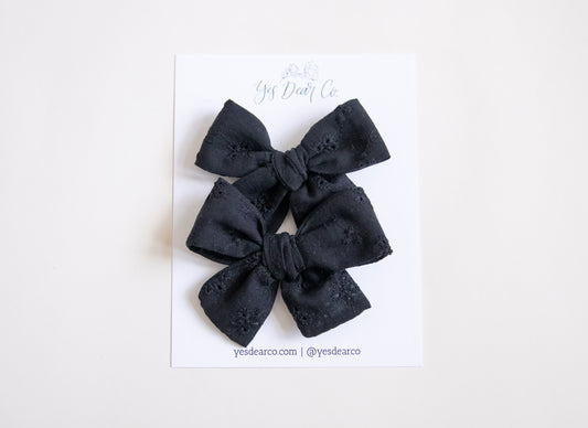 Black Eyelet | Pigtail Bows