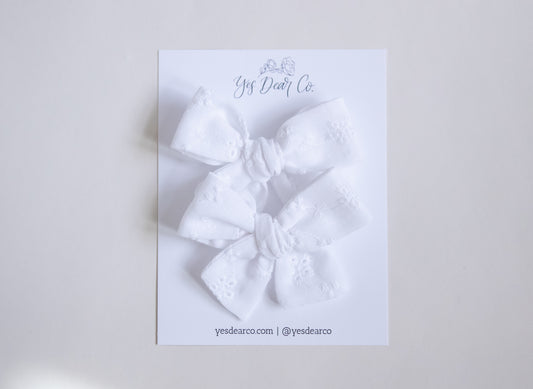 White Eyelet | Pigtail Bows