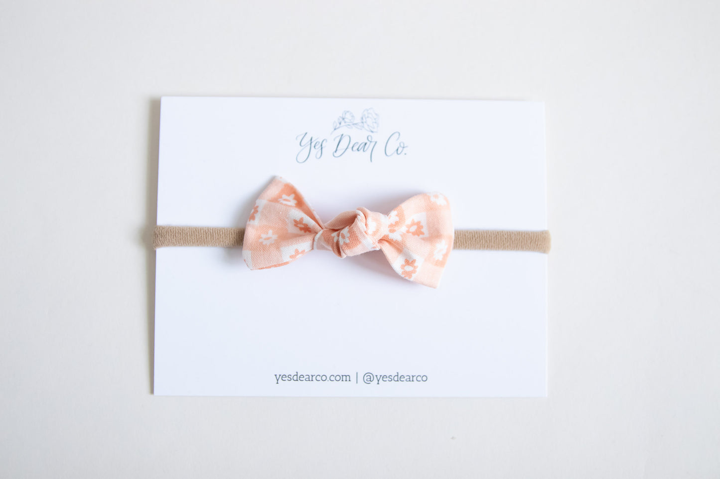 Peach Flowers Gingham | Knot Bow