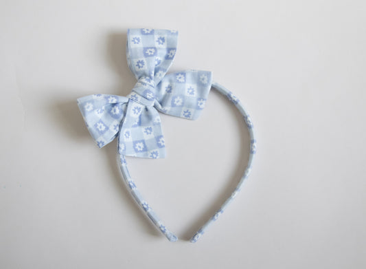 Blue Flower Gingham | Hard Headband