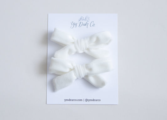 Cream Velvet | Pigtail Bows