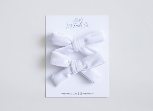 Bright White Velvet | Pigtail Bows