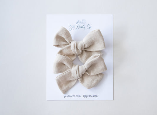 Oat Linen | Pigtail Bows